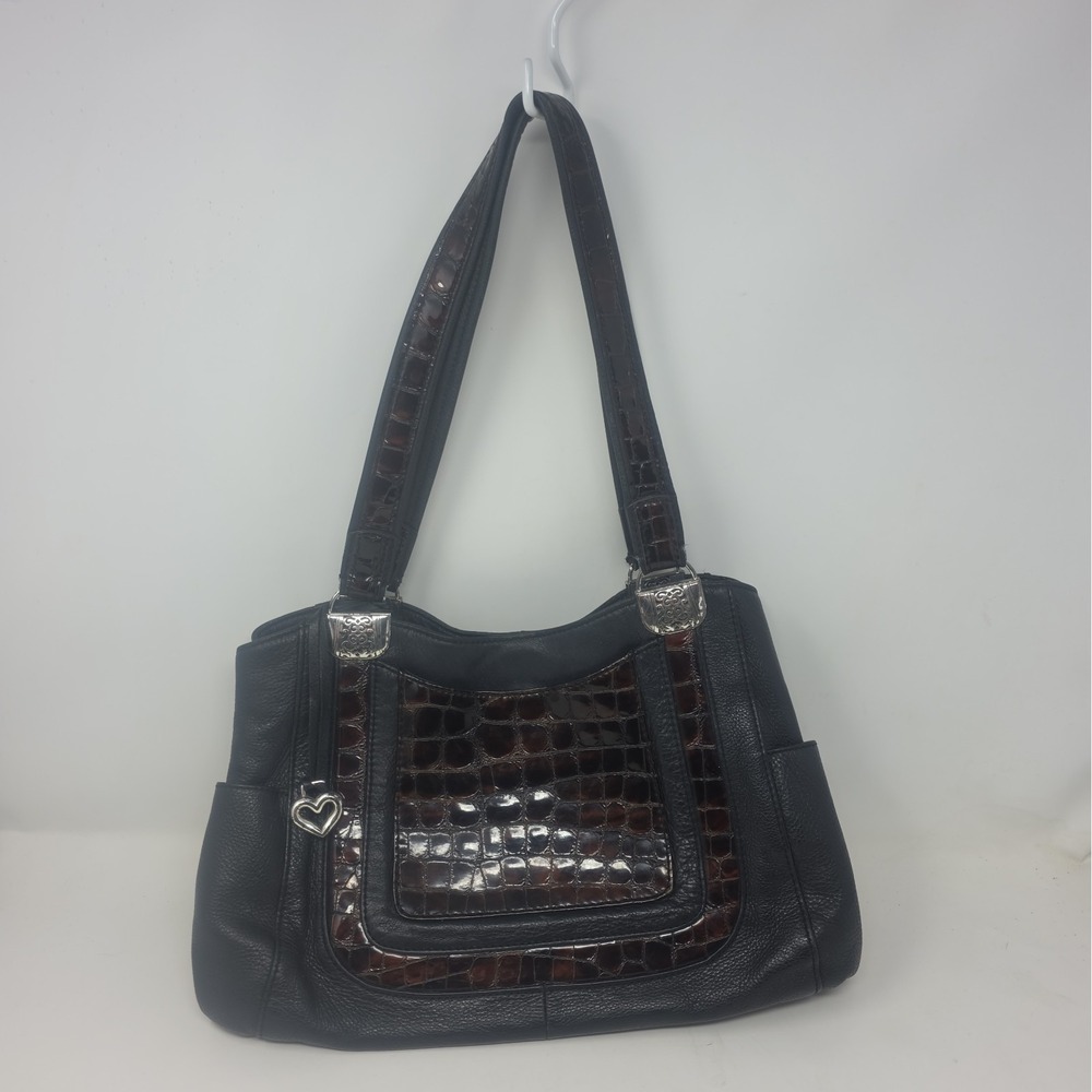 Black Brighton Purse Shoulder Bag Genuine Leather Brown Croc Design Classy Chic